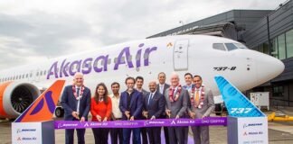 Akasa Air takes delivery of the first if its seventy-two aircraft from Boeing