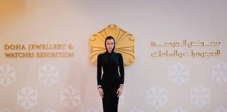 Irina Shayk takes in the dazzling displays of the Doha Jewellery and Watches Exhibition